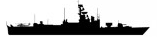 black and white silhouette of a naval destroyer
